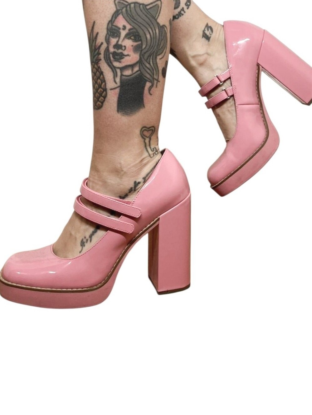 Steve Madden Twice Mary Jane Platform Block Heel Pink Patent Leather Heels Shoes